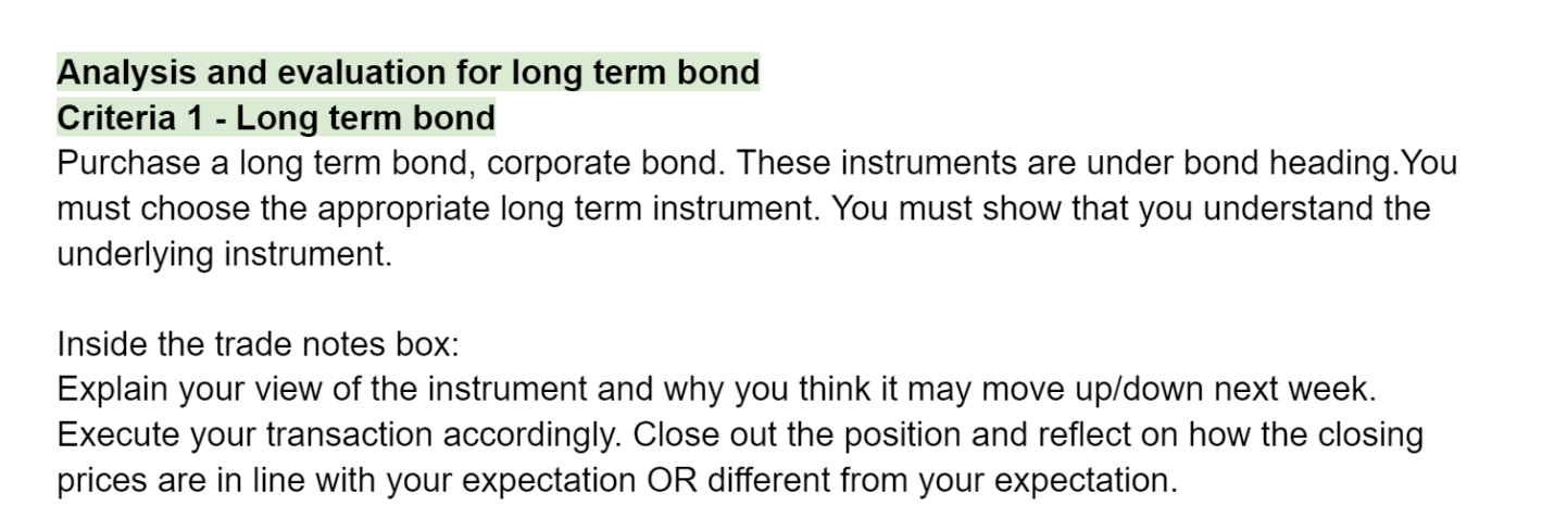  Analysis and evaluation for long term bond Purchase a long term