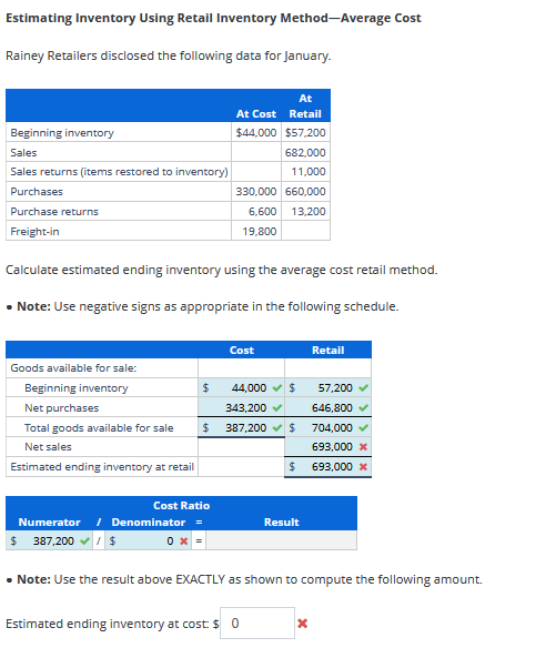  Estimating Inventory Using Retail Inventory Method-Average Cost Rainey Retailers disclosed the