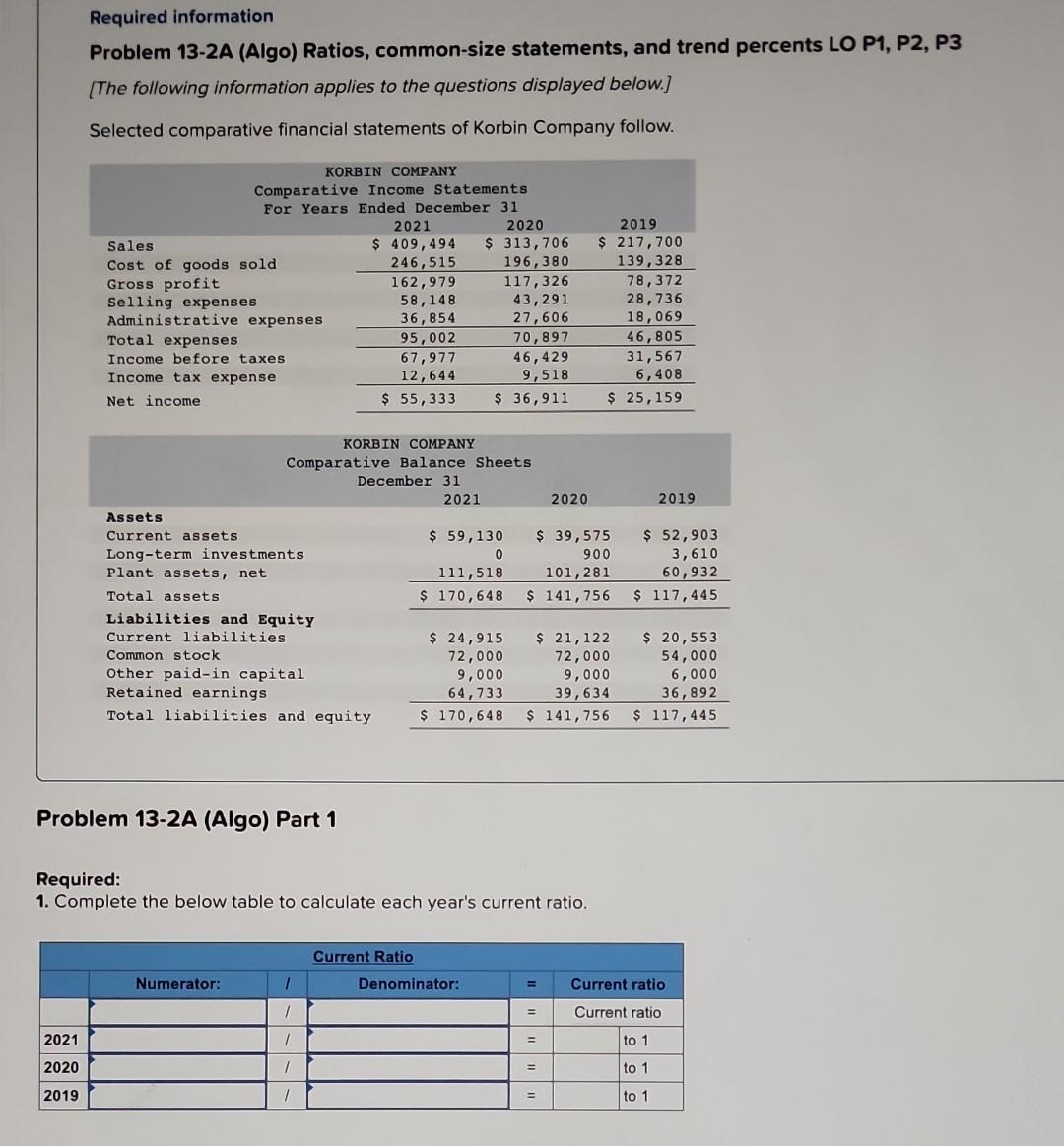 same information for all of them Required information Problem 13-2A (Algo)