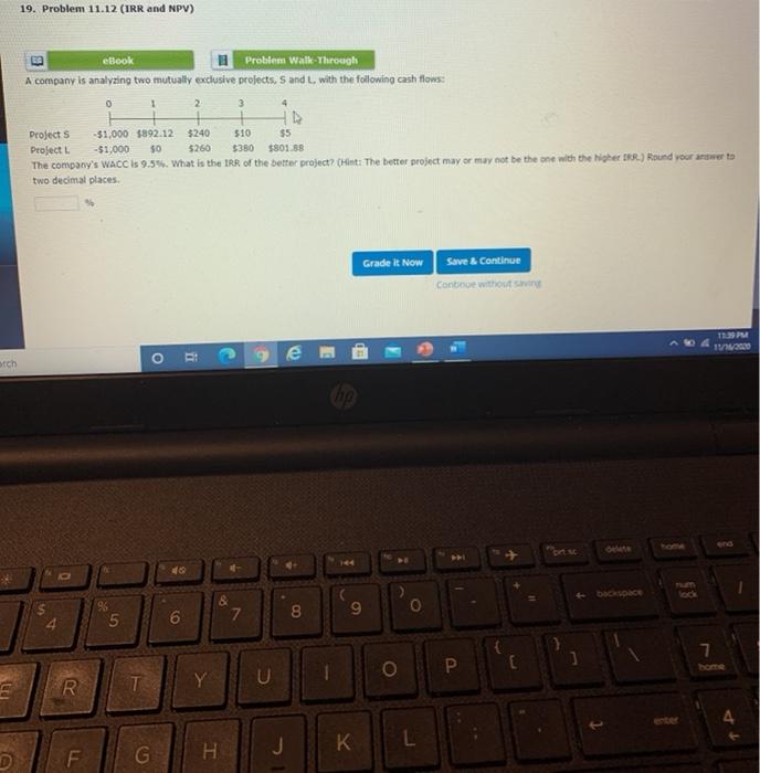  19. Problem 11.12 (IRR and NPV) eBook Problem Walk-Through A company