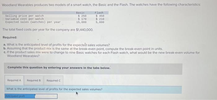 Products (LO 3-4) Woodland Wearables produces two models of a smart watch,