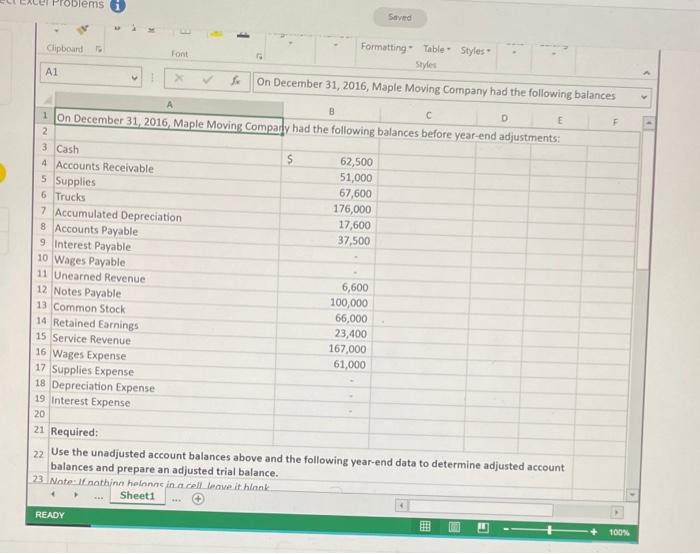 please type cell numbers for answers. for example =b4+b5 Problems Saved 1
