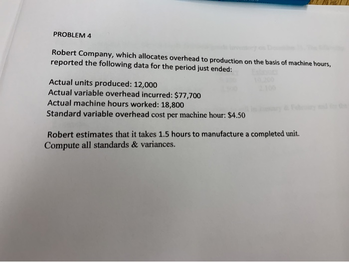 PROBLEM 4 Robert Company, which allocates overhead to production on the
