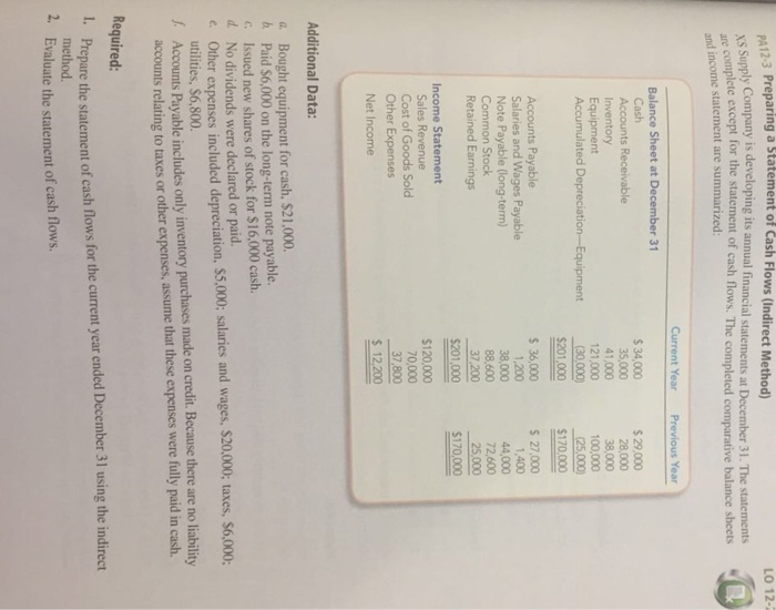  12-3 Preparing a Statement of Cash Flows (Indirect Method) PA1 vs