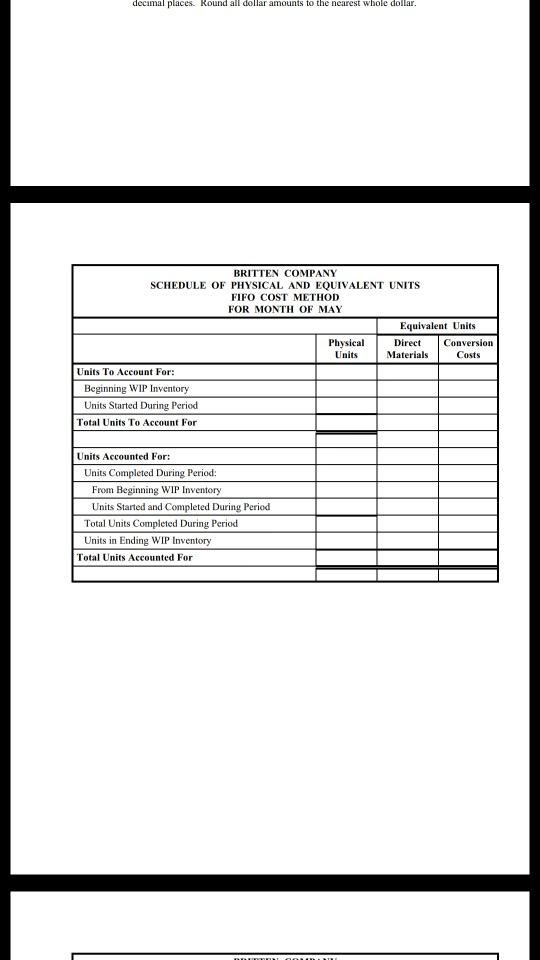 Britten Company manufactures room air conditioners. The company uses a process cost