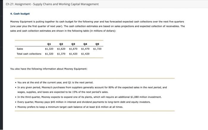  Ch 21: Assignment - Supply Chains and Working Capital Management 4.