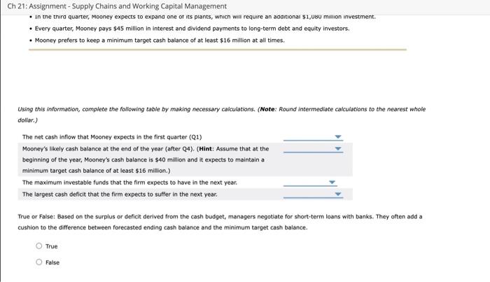 Cash budget Mooney Equipment is putting together its cash budget for the