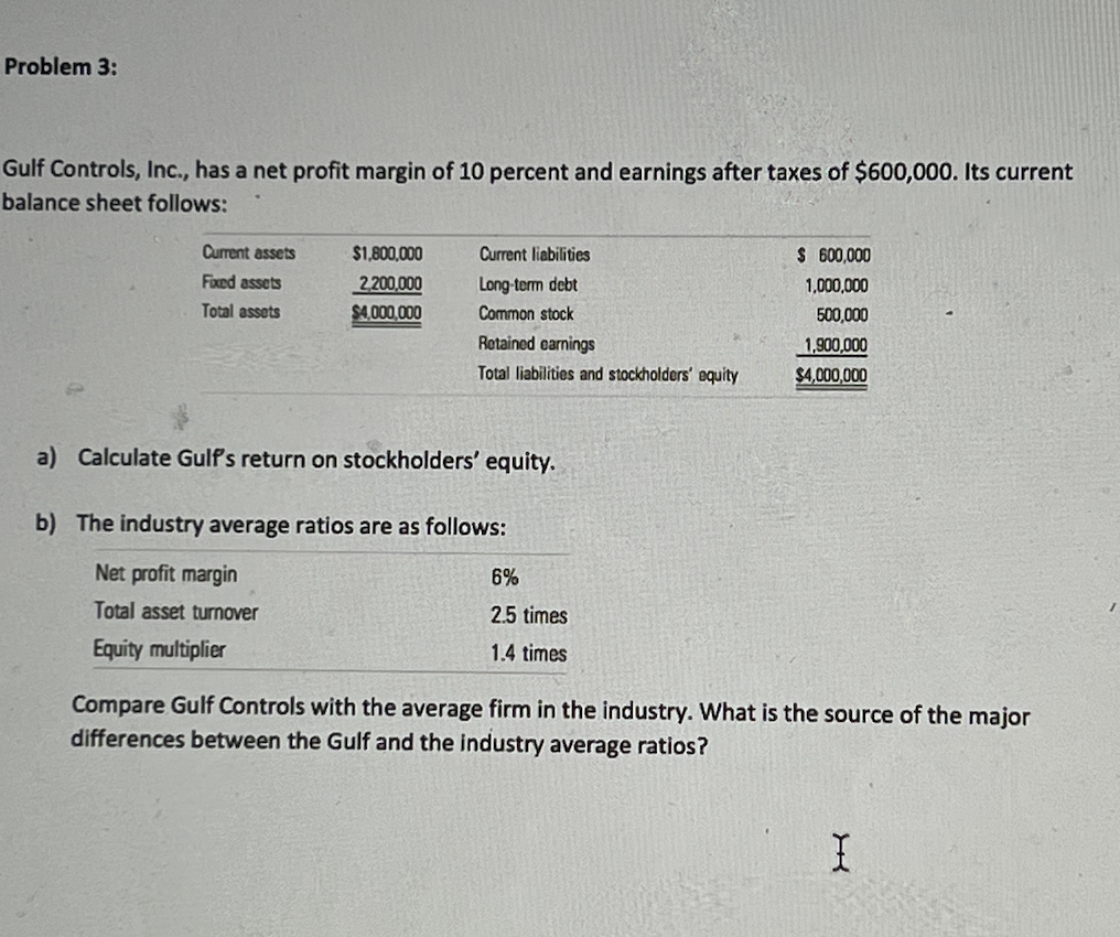  Problem 3: Gulf Controls, Inc., has a net profit margin of