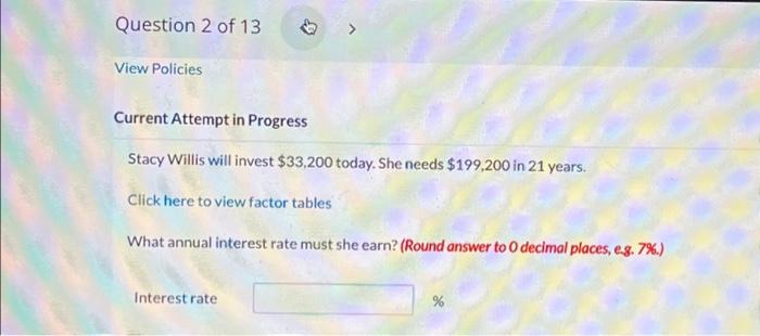  Current Attempt in Progress Stacy Willis will invest $33,200 today. She