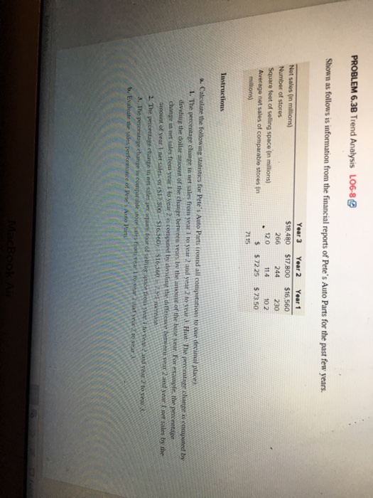  Trend analysis Plz help PROBLEM 6.3B Trend Analysis LO6-8@ Shown as