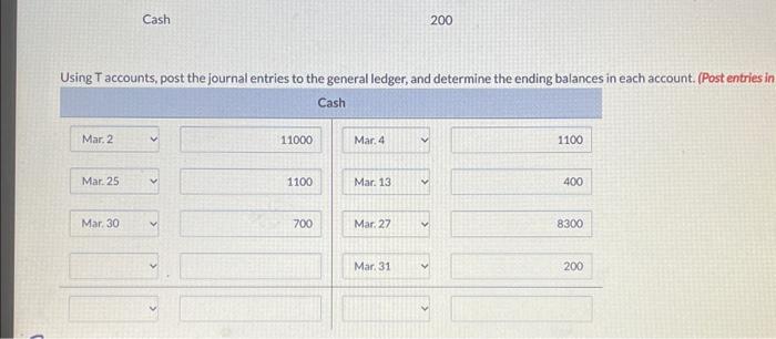  Using T accounts, post the journal entries to the general ledger,
