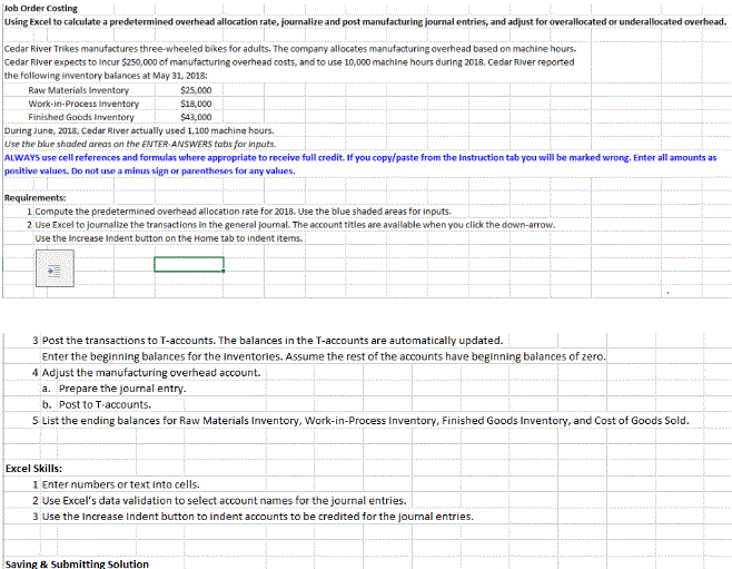  lob Order Costing Using Excel to calculate a predetermined overhead allocation