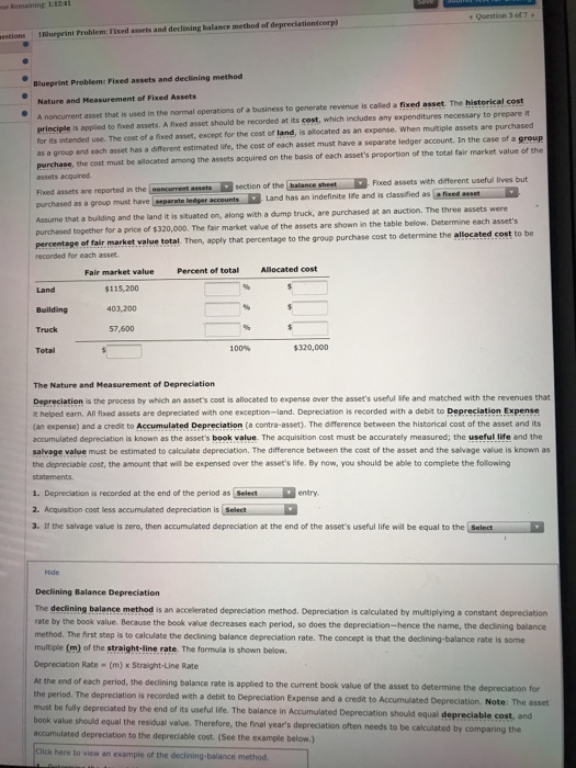  se Remaining 1:124 estions 1ueprint Problem: Fixed assets and declining balance