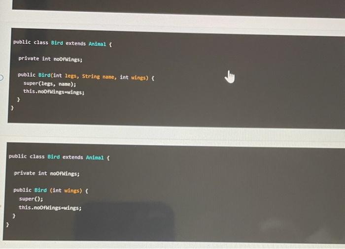selection would create a subclass of Bird with a constructor that receives