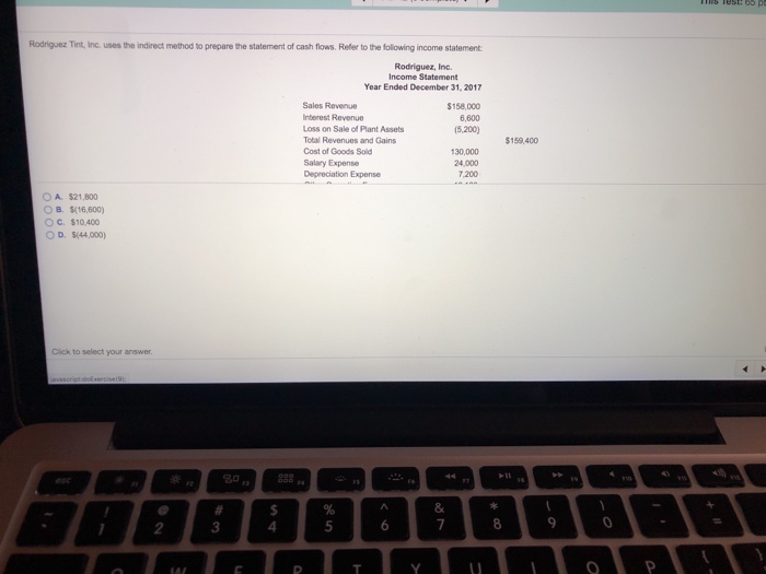  Rodriguez Tint, Inc. uses the indirect method to prepare the statement