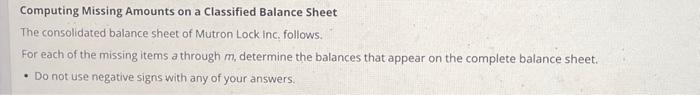 sheet of Mutron Lock Inc. follows. For each of the missing items