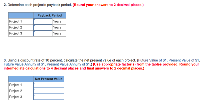 Company has a number of potential capital investments. Because these projects vary