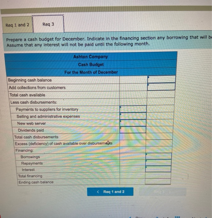 is available about the company's operations: a. The cash balance on December