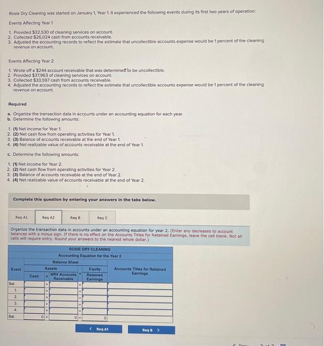 Rosie Dry Cleaning was started on January 1, Year 1 , it