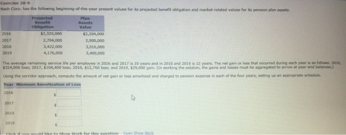  Exercise 20-8 Nash Corp. has the following beginning-of-the-year present values for