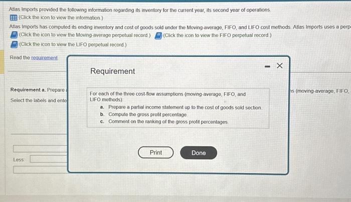 partial income statement up to the cost of goods sold section for