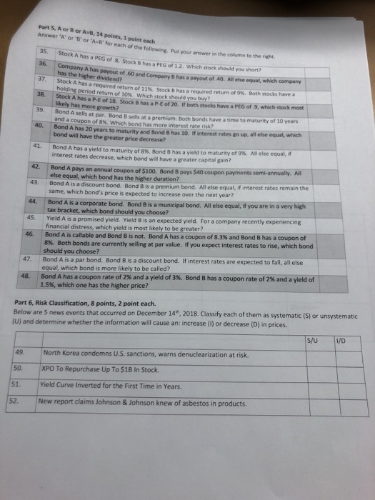  please help me 35 to 52. thanks Part A or Bor