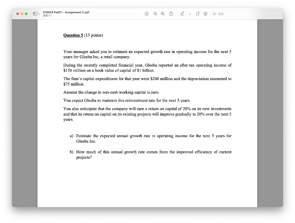  IN FIN454 Fall21 - Assignment2.pdf 7/7 Question 5 (15 points) Your