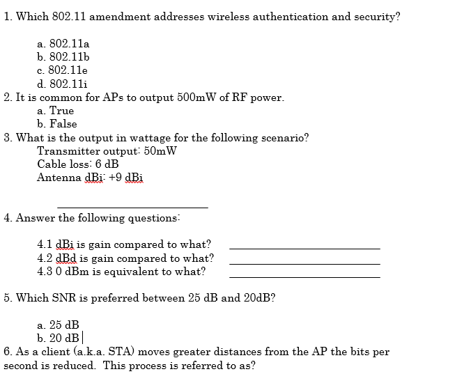 NEED HELP WITH THIS WIIRELESS SECURITY QUESTIONS, PLEASE HELP THESE QUESTIONS ARE