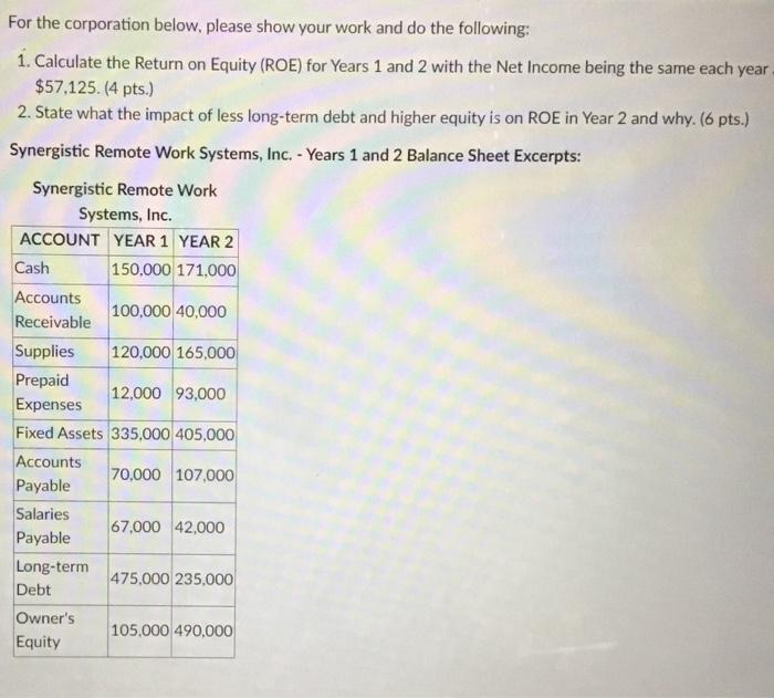  For the corporation below, please show your work and do the