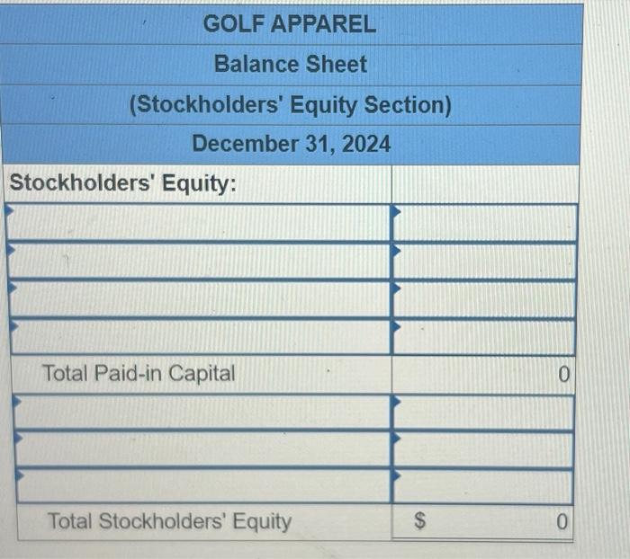 to the questions displayed below] Golf Apparel has two classes of stock