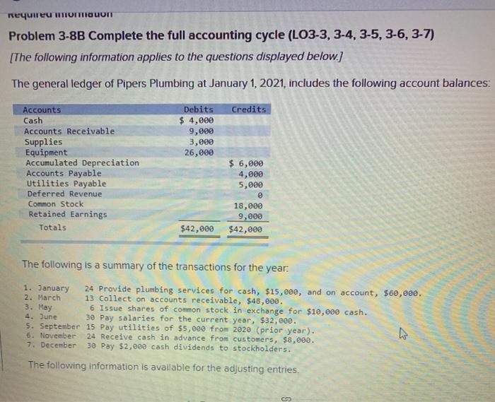  requireu mommur Problem 3-8B Complete the full accounting cycle (LO3-3, 3-4,