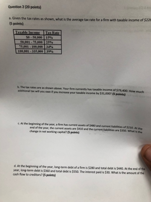  Question 2 (20 points) 3. Given the tax rates as shown,