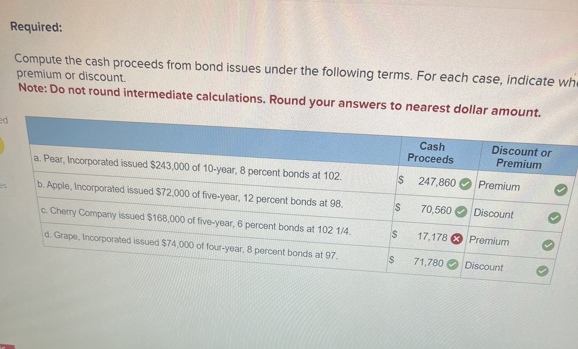  Required: Compute the cash proceeds from bond issues under the following