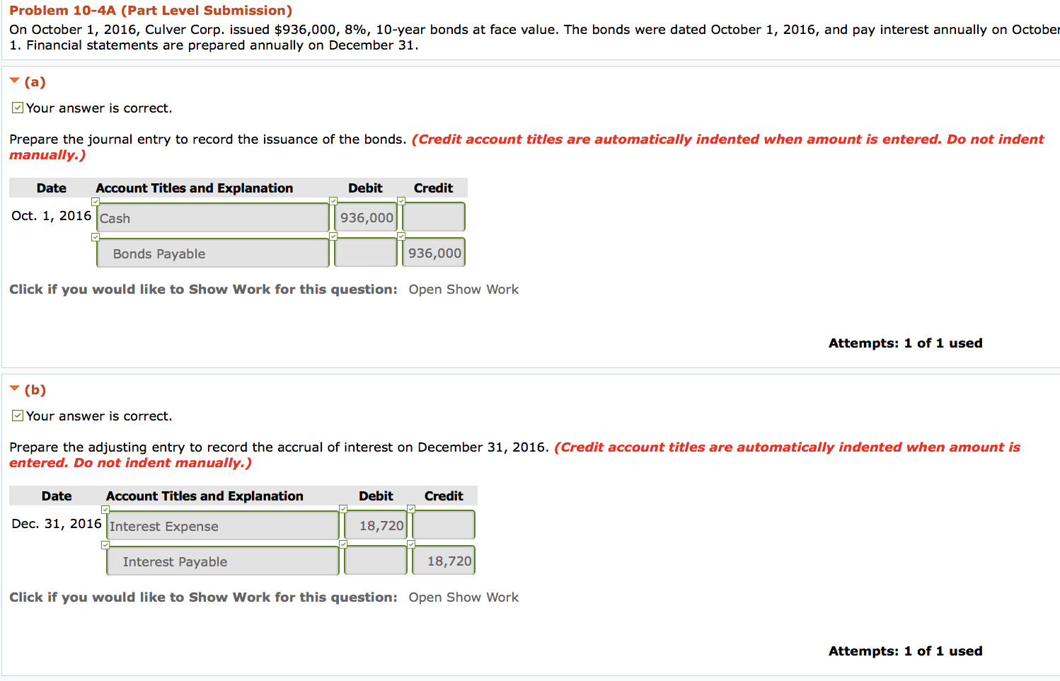  Problem 10-4A (Part Level Submission) On October 1, 2016, Culver Corp.