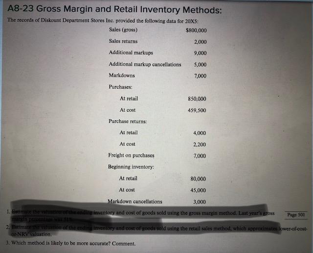  Please answer only Question 3 Thank you A8-23 Gross Margin and