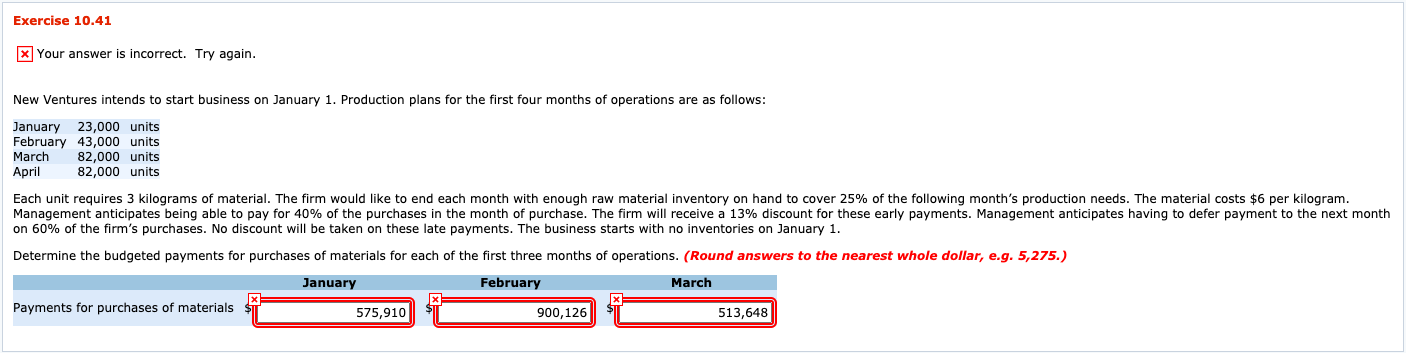  Exercise 10.41 x Your answer is incorrect. Try again. New Ventures