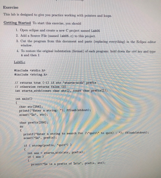  using eclipse for c language Exercise This lab is designed to