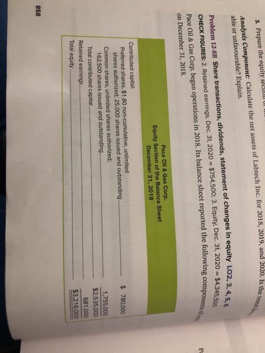  3. Prepare the equity section UI able or unfavourable? Explain. P