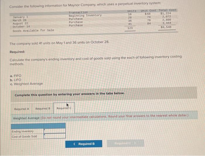 units on May 1 and 36 units on October 28. Required: Calculate