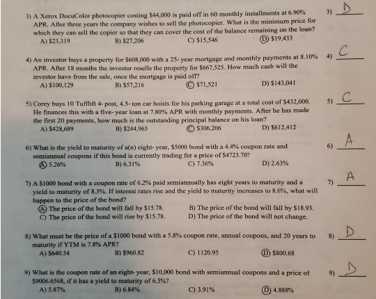 answers are given. please show calculation with calculator or formulas below.