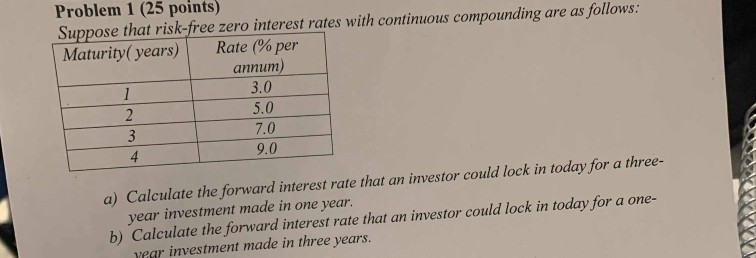 Problem 1 (25 points) Suppose that risk-free zero interest rates with