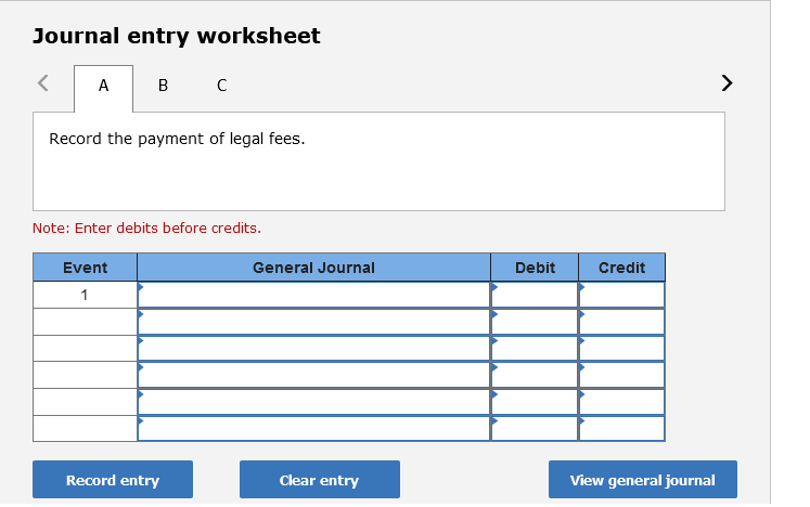 Note: Enter debits before credits. Journal entry worksheet Record the purchase of