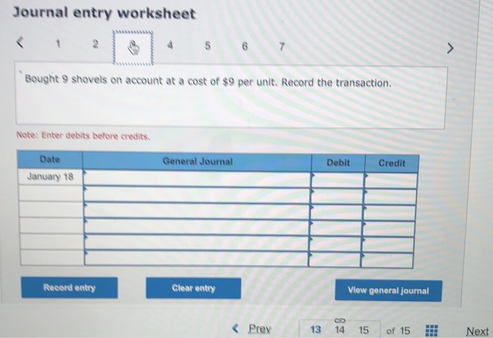 during the month: Jan. 2 Sold 8 shovels on account at a