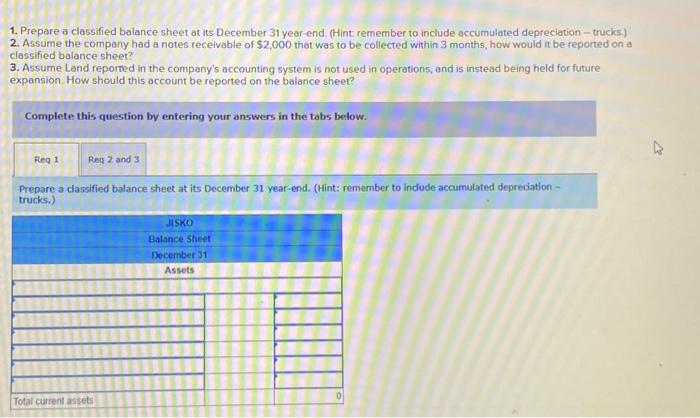 (Hint remember to include accumulated depreciation - trucks.) 2. Assume the company