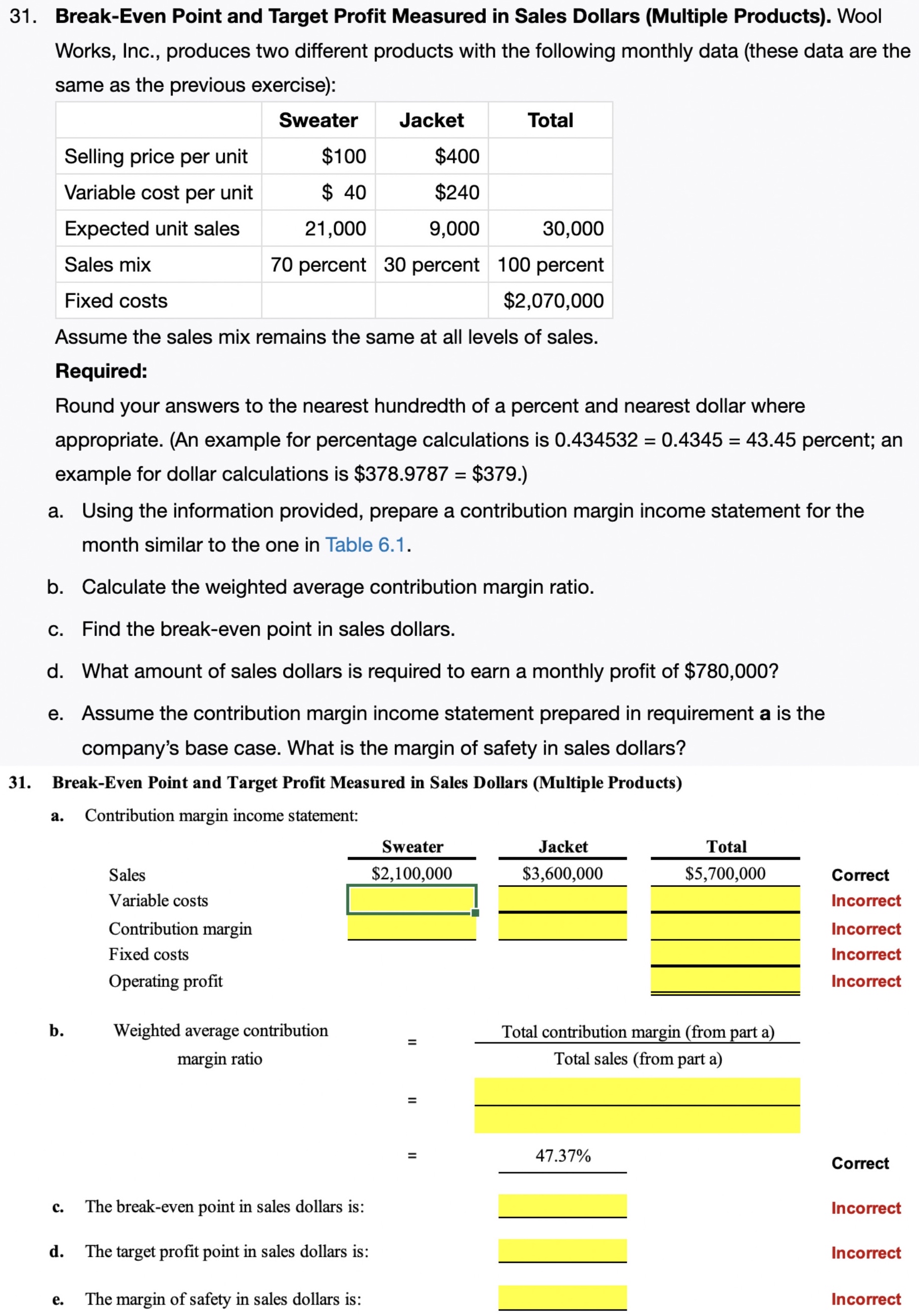  Fill out the missing data for problem 31(a)(b)(c)(d) and (e). 