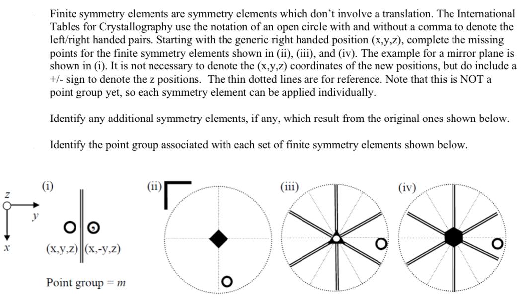 Finite symmetry elements are symmetry elements which don't involve a translation.