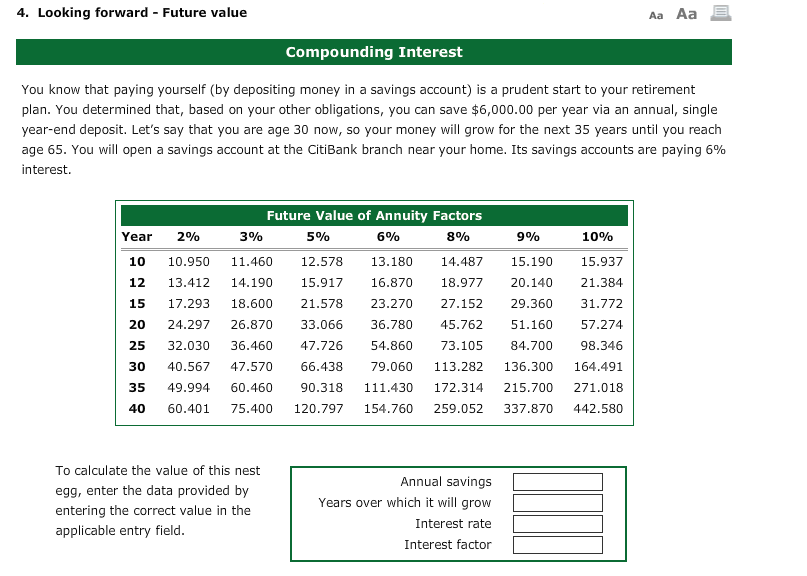 4. Looking forward - Future value Aa Aa Compounding Interest You
