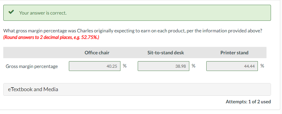 The bill of materials for each product at Charles's Office Supply is