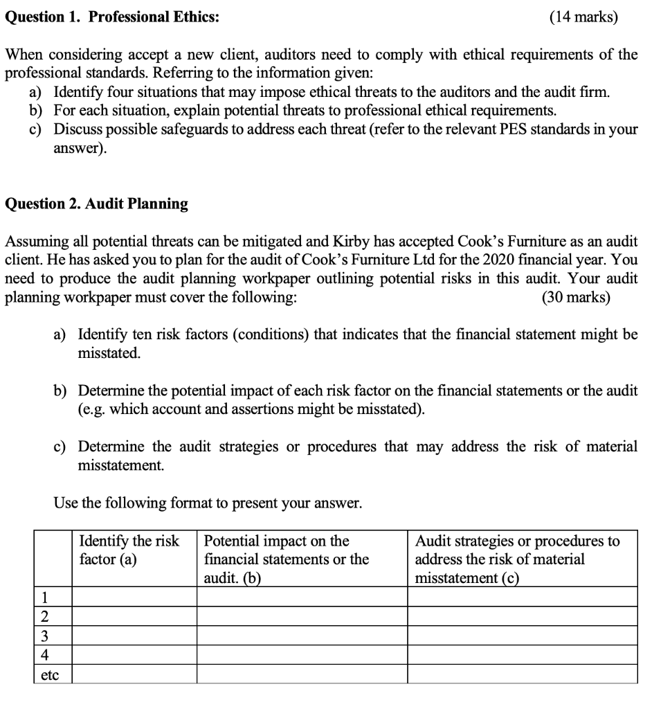  Question 1. Professional Ethics: (14 marks) When considering accept a new