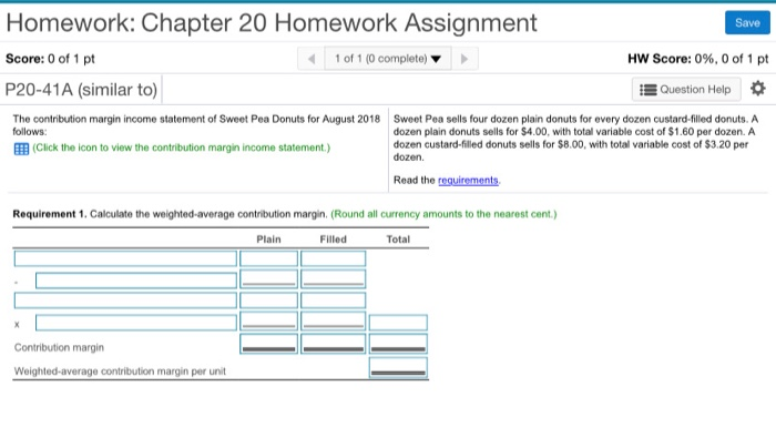  Save Homework: Chapter 20 Homework Assignment Score: 0 of 1 pt